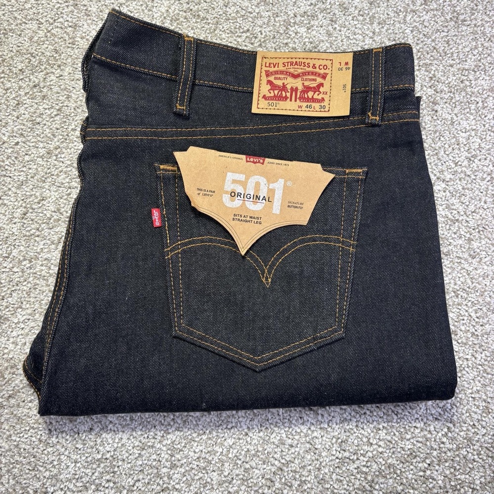 NWT Levis 501 Jeans Mens 46x30 Blue Dark Wash Classic Straight Denim Button Fly